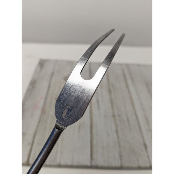Vintage EKCO Eterna Meat Utility Fork Tan Wood Handle 12 1/2" Stainless Steel - Picture 6 of 7